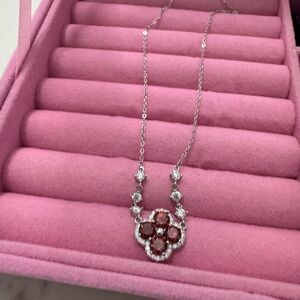 Elegant Silver and Red Floral Pendant Necklace